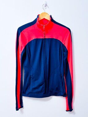 GAP Navy Neon Coral Colorblock Full Zip Athletic Track Jacket Medium